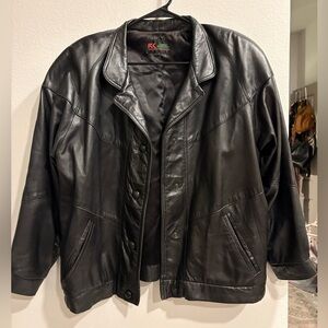 Vintage KK Leather Sportswear Black Leather Bomber Jacket Made in USA Sz L